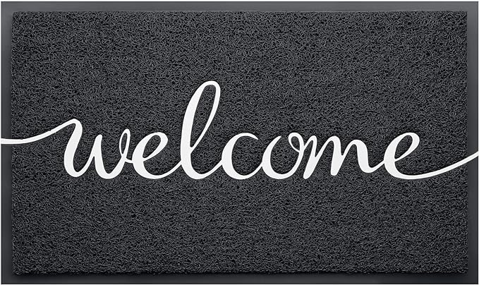 Door Mat, Welcome Mat Low Profile Floor Mat Front Doormat Indoor and Outdoor Doormat Non Slip Rugs for Entryway, Patio, High Traffic Areas (30"x17.5", Black-Welcome)