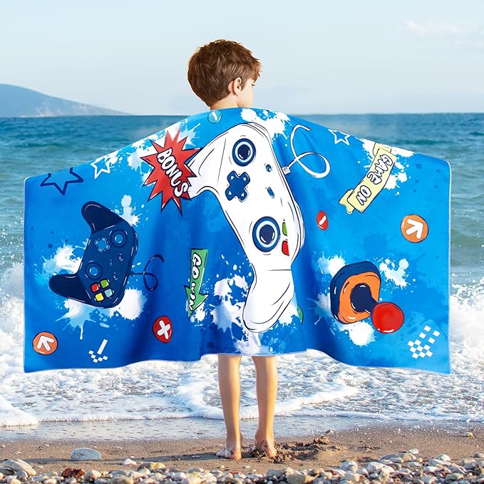 WERNNSAI Game Kids Beach Towel for Boys - 30” x 60” Quick Dry Sand-Free Swim Towels for Boys Super Soft Absorbent Towel, Pool Camping Travel Bath Towel for Outdoor Sports Picnic