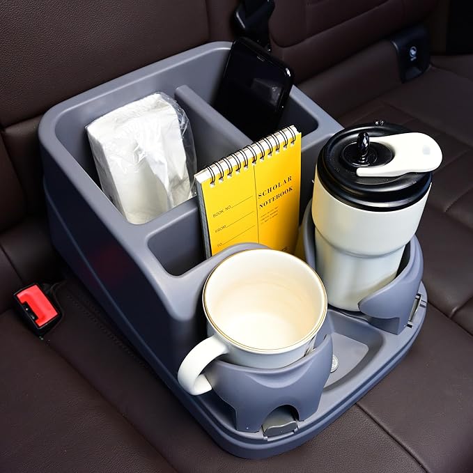 Center Console for Cars, Car Center Console Organizer, Console Cup Holder for Trucks, Floor Cup Holder for Truck, Minivans, Suvs, Vehicle Organizer (Gray)