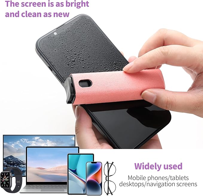 CUIUD Screen Cleaner Kit, Two in One Screen Cleaner Spray and Wipe, Touchscreen Mist Cleaner Spray Bottle for Phone/Laptop/Tablet/TV/Monitor/Car Screens(Pink)