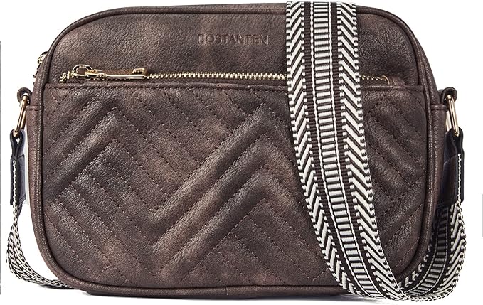 BOSTANTEN Quilted Crossbody Bags for Women Vegan Leather Purses Small Shoulder Handbags with Wide Strap