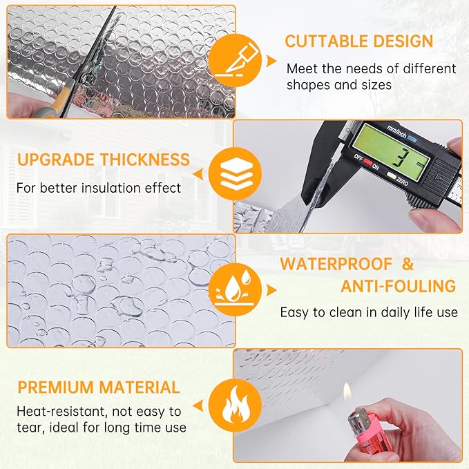 Reflective Foil Insulation, Double Reflective Bubble Insulation Sheet, Aluminum Foil Bubble Shield, Radiant Barrier Roll for RV Windows Weatherproofing (59''x 8.2Ft)