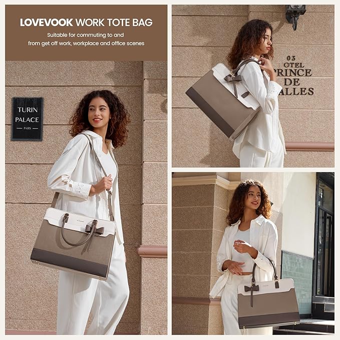 LOVEVOOK Laptop Tote Bag for Women,Leather Work Bag, Waterproof Business Teacher Bag,Large Computer Handbag Purse Briefcase,Office Gifts for Women