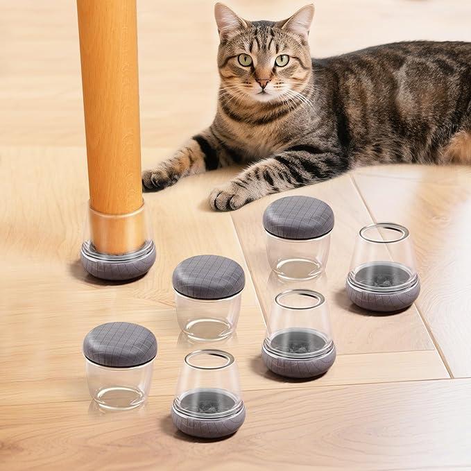 Chair Leg Floor Protectors for Hardwood Floors – Smooth Nylon Base Won’t Trap Cat or Dog Hair, Clear Silicone Caps No Scratch & Silent on Carpet & Tile (16 Pack, Fits 1-1/8" to 1-9/16")