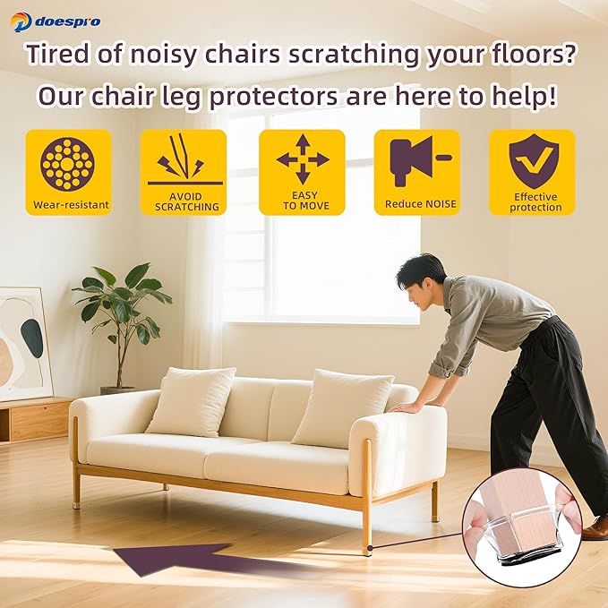 16-Pack Clear Square Chair Leg Floor Protectors for Hardwood Floors, Felt Furniture Pads, Silicone Chair Leg Covers to Protect Floors, Non-Slip, Reduce Noise, Anti-Scratch (XXL (Fits 1.58-1.89") Square)