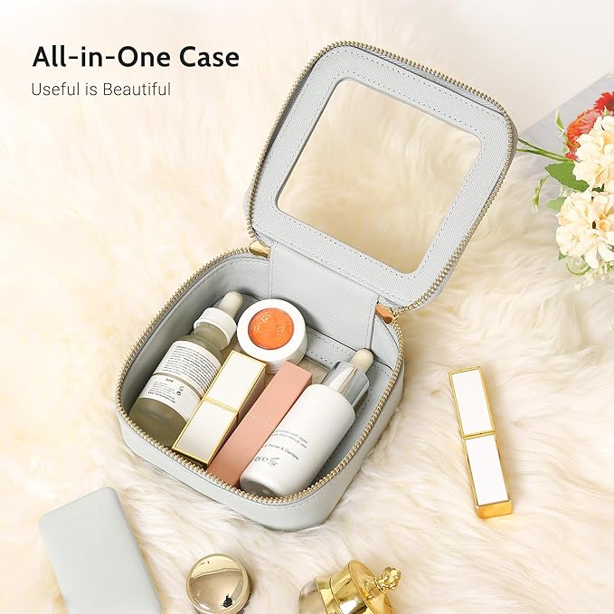 Aveniee Mini Clear Makeup Bag, Small Cosmetic Bags Travel Toiletry Pouch Organizer, TSA Approved Make up Case with Zipper, Car Bag for Essentials, Blue