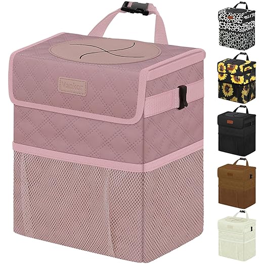 Vankor Car Trash Can Cute Trash Bag Bin Hanging Waterproof Automotive Garbage Cans Leak Proof Vehicle Trash Can Diamond Pattern-Pink