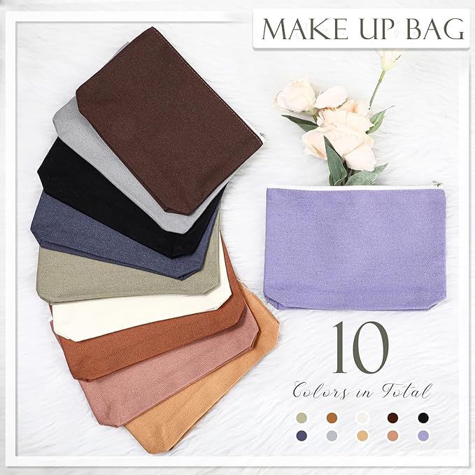 Reginary 10 Pcs Valentines Canvas Makeup Bags Bulk for Women Travel Toiletry Cosmetics Bags Blank DIY Pencil Pouch, Gift for Valentines Patrick's Day Wedding Bridal Shower Coworker(Pastel Color)