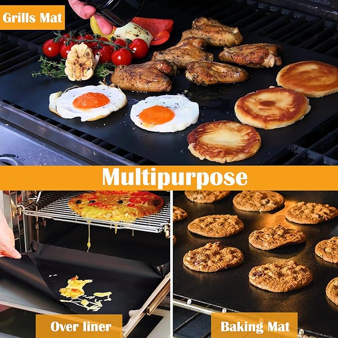 Dailyart Grill Mats for Outdoor Grill, Grill Mats Non Stick Set of 5 BBQ Grill Mat Baking Mats Teflon BBQ Grilling Accessories Reusable,Works on Gas, Charcoal, Electric Grill 15.75 x 13-Inch, Black