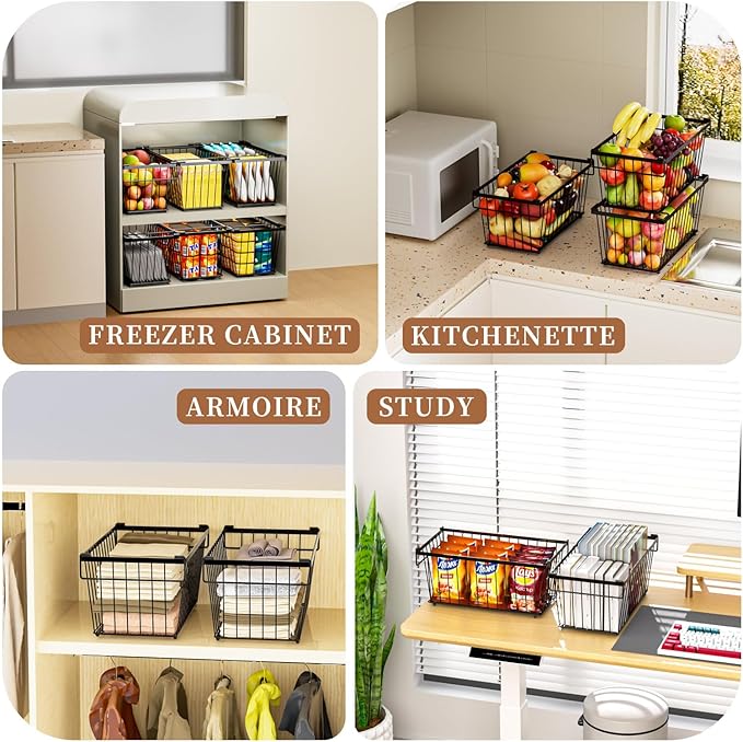 ANJUBAN Enhanced Leak-Proof Bottom - Freezer Organizer Bins, 8 Pack Stackable Deep Freezer Organizer Bins for 7 Cu.FT Small Chest Freezer, organization and storage, pantry organizers (Black 8 Pack)