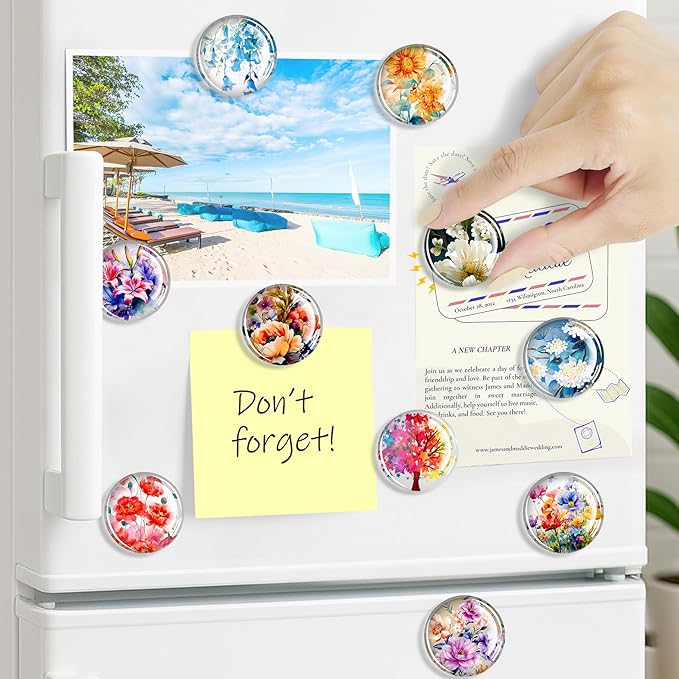FINDMAG Refrigerator Magnets, 12 Pcs Glass Fridge Magnets for Festival, Flower Magnet for Fridge, Decorative Magnet Small Cute for Gift, Office, Home, Kitchen, Board, Locker, School
