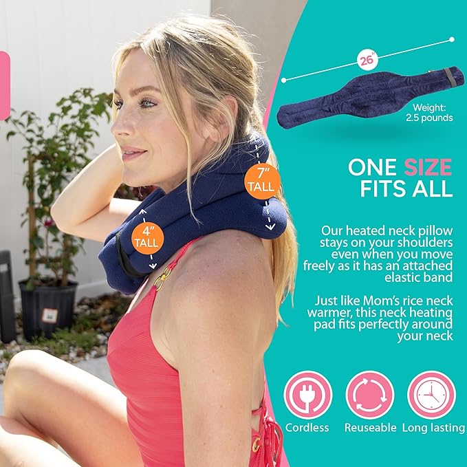 SunnyBay Microwave Heating Pad, Microwavable Heated Neck and Shoulder Wrap with Wide Neck Coverage, Hands-Free Moist Aromatherapy Hot Pack with Lavender, 26x7 Inches, 2.5 lbs, Navy Blue