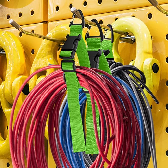 Wowangce 6 Pack 17 Inch Adjustable Extension Cord Holder Organizer with Triangle Clips for Garage Organization and Storage Heavy Duty Extension Cord Hanger for Men Workshop (Green)