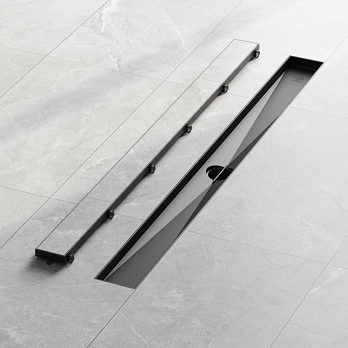 Neodrain 32-Inch Linear Shower Drain,with 2-in-1 Flat & Tile Insert Shiny Black Cover, Rectangle Shower Floor Drain, Floor Shower Drain with Adjustable Leveling Feet, Hair Strainer