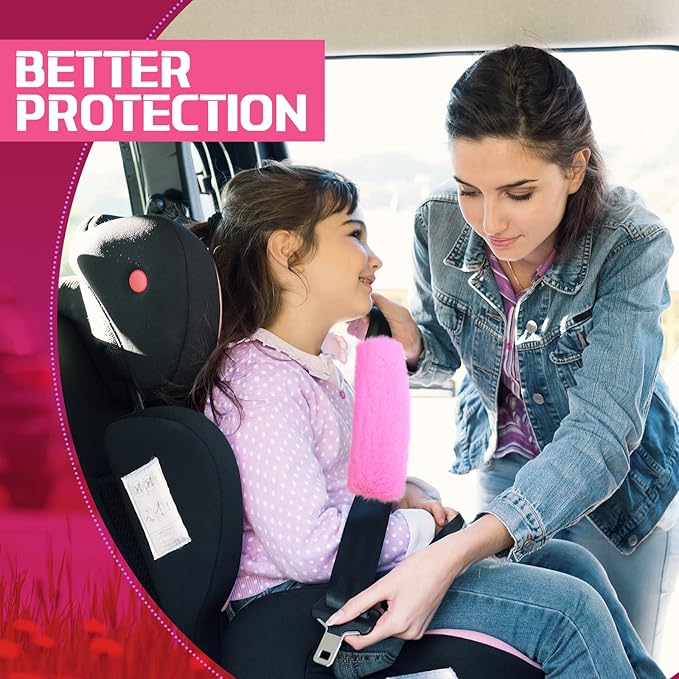 Boao 4 Pack Faux Sheepskin Car Seat Belt Pads Seatbelt Protector Soft Seat Belt Shoulder Strap Cover Comfort Harness Pad(Pink, 9.9 Inch)