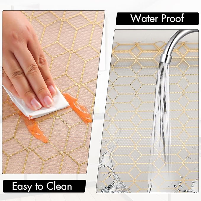 Cooyes Shelf and Drawer Liners for Kitchen Cabinets, Non-Adhesive Cabinet Liner, EVA Waterproof Durable Non-Slip Drawer Mats for Shelves, Fridge, Storage, Kitchen Cupboards – Modern Pattern
