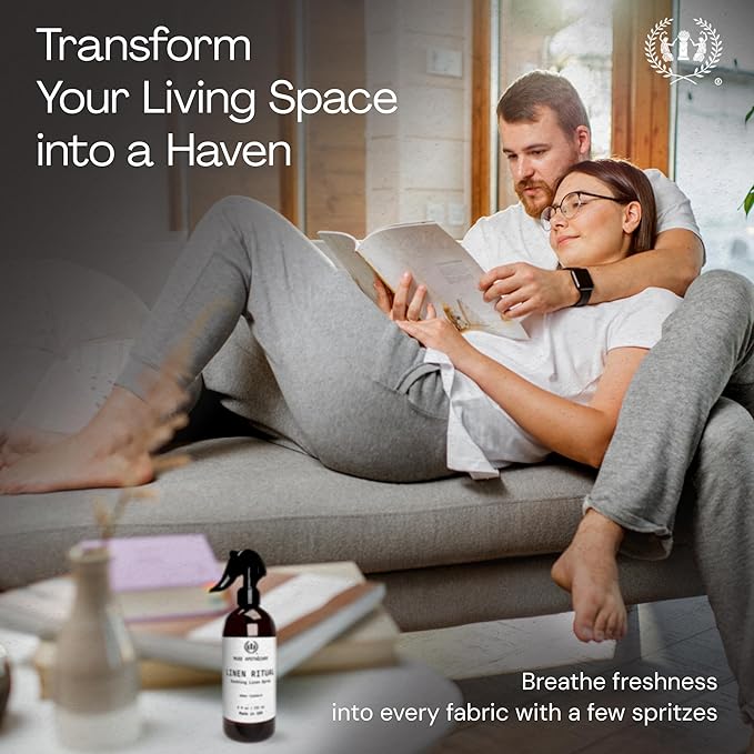 Muse Apothecary Linen Ritual - Aromatic, Soothing, and Relaxing Linen Mist, Laundry and Fabric Spray - Infused with Aromatherapy Essential Oils - 8 oz, Amber Cashmere