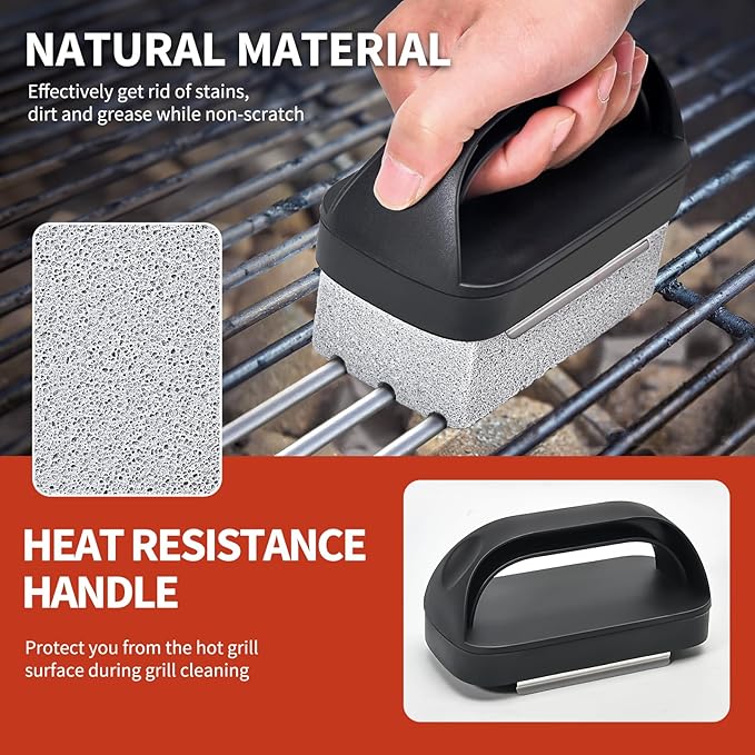 Griddle Cleaning Stone Brick, 5-Pack with Ergonomic Handle, Natural Pumice Block for Blackstone, Flat Top Griddles, Cast Iron, Ovens & BBQ Surfaces