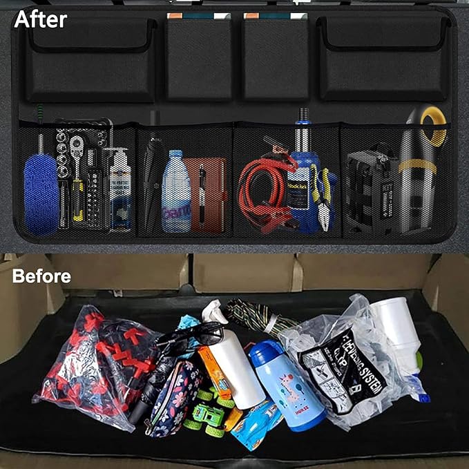 Car Trunk Organizer, Large Capacity Car Organizers and Storage with 8 Pockets, Waterproof Backseat Hanging Organizer for SUV, Truck, MPV, Interior Accessories for Men and Women