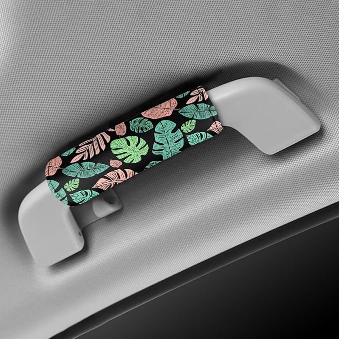 KUIFORTI Palm Leaf Luggage Handle Wrap Grip for Suitcase, 2 Pack Luggage Identifiers Marker Soft Trolley Case Grip Cover Set Leaf Print