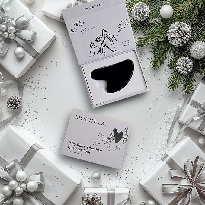 Mount Lai Obsidian Gua Sha Facial Tool – The Stone of Transformation – 100% Genuine Black Obsidian Stone Face Sculpting Tool for Lymphatic Drainage, Puffiness Reduction & Jaw Tension Relief