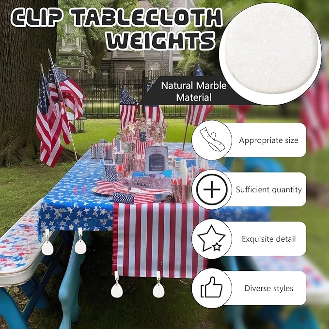 ZCYSRLQIN 12 Pcs Tablecloth Weights Pendant Teardrop Shape Table Cover Weights with Metal Clips for Outdoor Picnic Garden Patio Party Camping Dinner Table Cover Decoration (White)