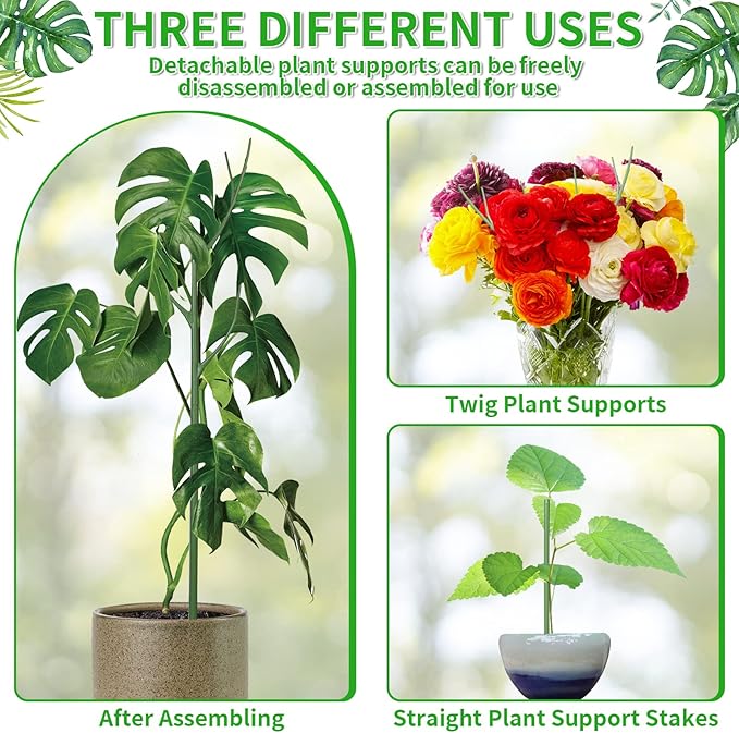 ROADPLUM 5 Pack 27.56" Detachable Twig Plant Support Stakes Set, Blends in to Plant, Branch Plant Sticks with Orchid Clips Twist Plant Ties, Twig Trellis for Indoor Outdoor Plants Potted Plants Flower
