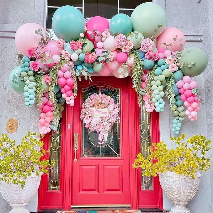 Pink Blue Green Balloons, Retro Blush Pink Sage Green Dusty Blue Ivory White Nude Latex Balloons Boho Pastel Rainbow Goose Party Balloon for Flower Fairy Baby in Bloom Shower Birthday Party Decoration