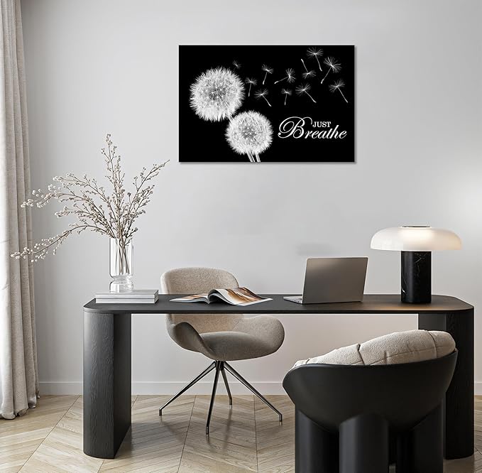 SKASNFAI Zen Wall Decor Motivation Dandelion Just Breathe Canvas Print Artwork Motivation Positive Wall Art for Inspirational Quotes Yoga Room (28L x 44W)