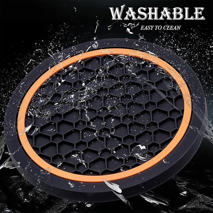 2-Piece Anti-Slip Car Cup Coaster Set – 2.75 Inch Auto Insert Drink Mats, Perfect for Coffee & Beverages – Stylish Interior Decor for Women & Girls (Black & Orange)