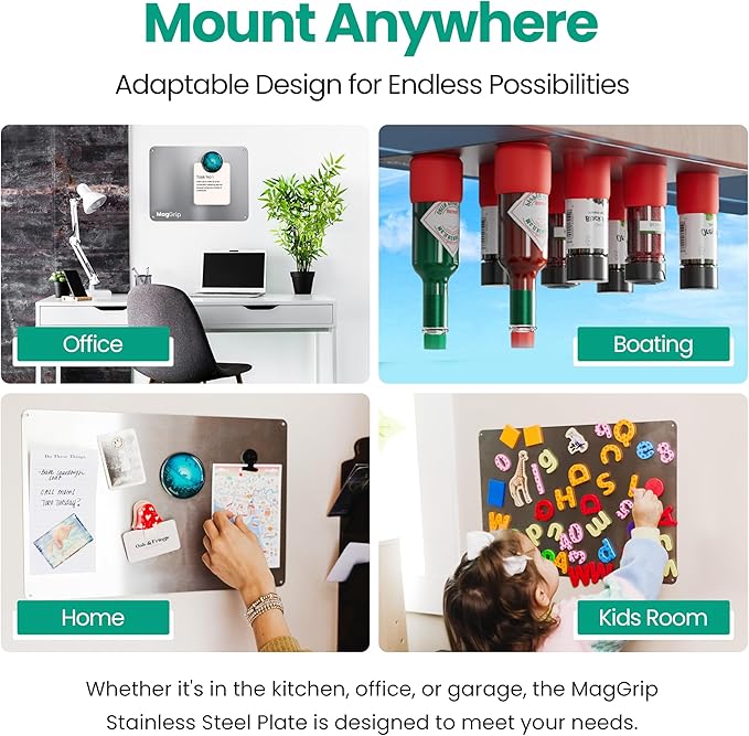 9 inches x 6.5 inches Stainless Steel Plate for Magnets, 3M Adhesive Back, Mounting Screws, Ideal for Magnetic Shelf, Spice Holders, Colorful Magnets as a Gift. Mount Anywhere! (Silver, 2 Pack)