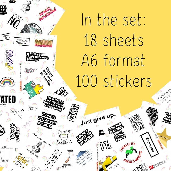 BulbaCraft 100Pcs Snarky Stickers, Sarcastic Stickers - Demotivational Decals for Water Bottle and Laptop - Unmotivational Decals, Gifts for Women & Men