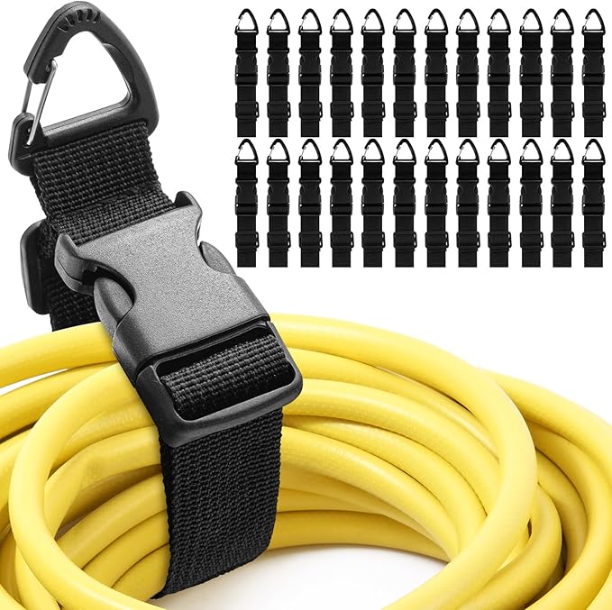 Wowangce 24 Pack 17 Inch Adjustable Extension Cord Holder Organizer with Triangle Clips for Garage Organization and Storage Heavy Duty Extension Cord Hanger for Men Workshop (Black)