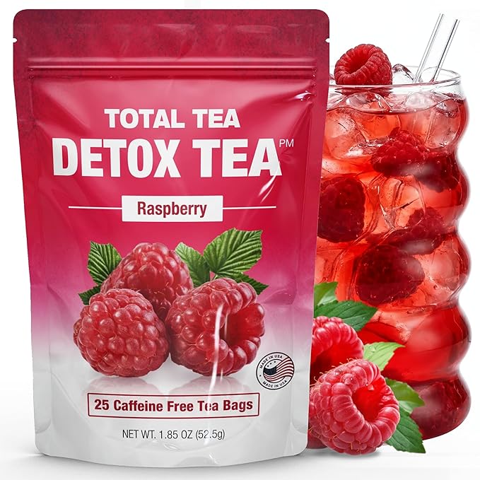 Total Tea SIimming Detox Tea Caffeine Free - 25 Day Detox - Herbal Tea with Chamomile, Hibiscus Tea & Ginger Root for Colon Cleanse – Natural Raspberry Fruit Tea