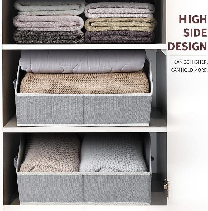 Closet Baskets for Shelves Trapezoid - Decorative Storage Baskets with Handle, Closet Bins for Organization, Shelf Storage Bins for Clothes, Books, Home, Office, 10 Pack, Grey