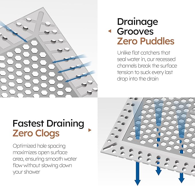 Not Moving Shower Drain Hair Catcher,Effective Hair Catcher Shower Drain,Square Flat Shower Drain Cover Protector Filter,Efficient Drainage,Hair Trap Stopper (Gray, 4 inch)