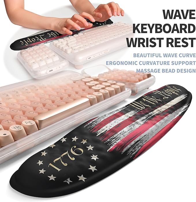 Gleamtide 2-in-1 Ergonomic Set, Wave Keyboard Wrist Rest and Massage Slope Mouse Pad Wrist Support, Rebound Memory Foam for Relieve Carpal Tunnel Syndrome and Wrist Pain (Flag)