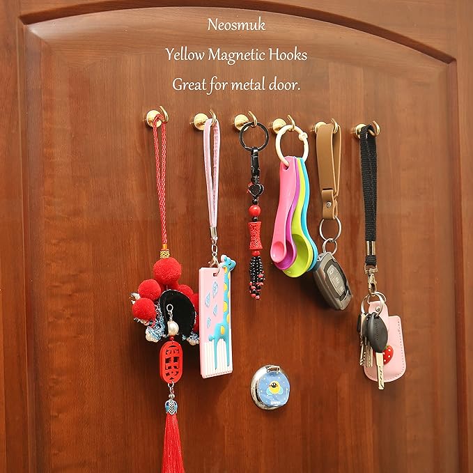 Neosmuk Magnetic Hooks, Cruise Ship Essentials, 30lb+ Heavy Duty Magnetic Hooks for Cruise Cabins, Refrigerator, Grill, Hanging, and Travel | Extra Strong Must-Haves Magnet Hook,Gold,5 Pack