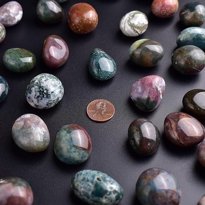 Polished Stone Set Ocean Jasper Crystals, 0.8" Handpicked Tumbled Gemstones Rocks, Pebbles for Reiki, Chakra, Healing, Home Decor