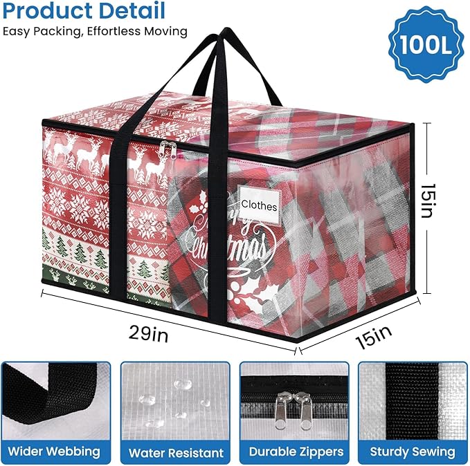 Clear Heavy Duty Extra Large Storage Bags, Reinforced Handles and Double Zippers, Packing Bags Alternative to Moving Boxes (6 Pack)