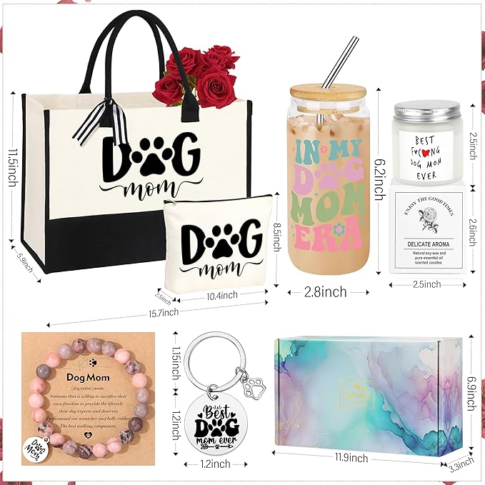 JoycuFF Dog Mom Gifts for Women, Mothers Day Birthday Christmas Gifts for Dog Mom Best Friend Sister Daughter Women Tote Bag
