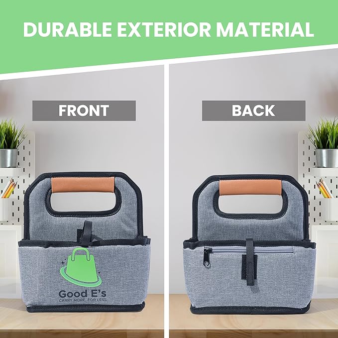 Good E's 4 Cup Reusable Coffee Cup Carrier for Delivery, Insulated, Waterproof, Portable Tote Bag Drink Holder with Leather Handle Organizer for Cold/Hot Beverages (16oz to 24oz)