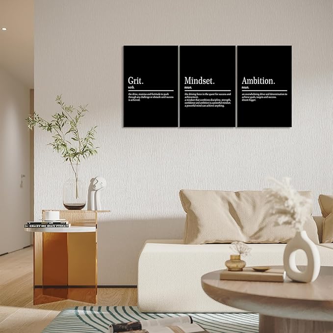 KAWAHONE Motivational Wall Art-Grit Mindset Ambition Wall Decor, Inspirational Canvas Painting Wall Art-Inspiring Entrepreneur Quote Posters Prints for Home and Office