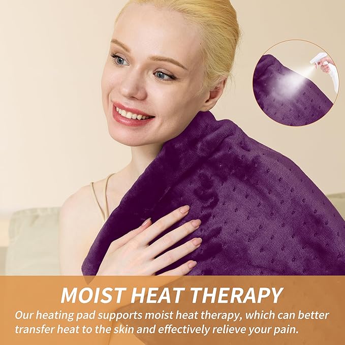 Heating Pad for Neck and Shoulders and Back,Weighted Shoulder Heating Pad for Pain Relief with Dry&Moist Heat Therapy, Auto-Off, 9ft Extra Long Wire,Gifts for Mom Women,Dark Blue, 17"*33" Purple