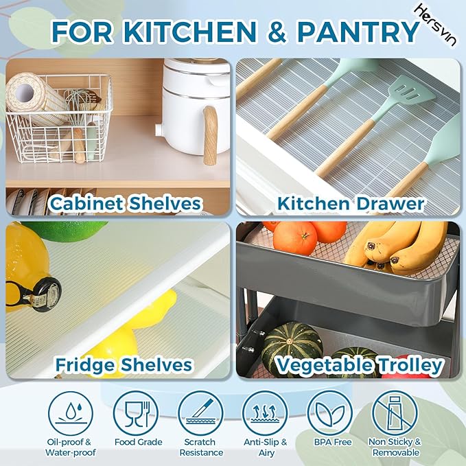 Hersvin Shelf Liners 18 in x 20 ft EVA Drawer Mats, Non-Adhesive Cupboard Protector, Kitchen Cabinet Lining Fridge Liner (Clear Stripe, 45.3x610cm)