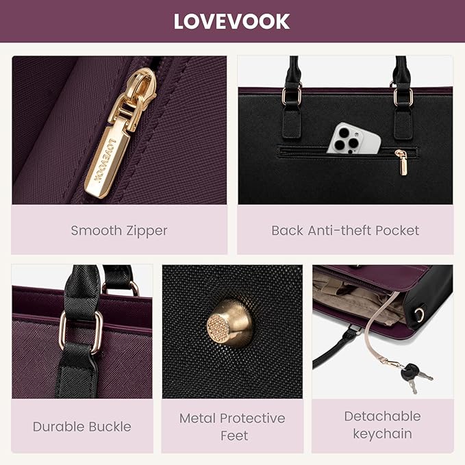 LOVEVOOK Laptop Tote Bag for Women, Leather Work Bag, Waterproof Business Teacher Bag, Large Computer Handbag Purse Briefcase, Office Gifts for Women
