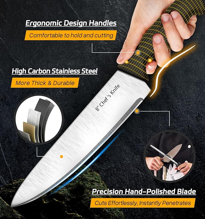 Knife Set, 14-Piece Kitchen Knife Set, German High Carbon Stainless Steel, Durable Knife Block, Black