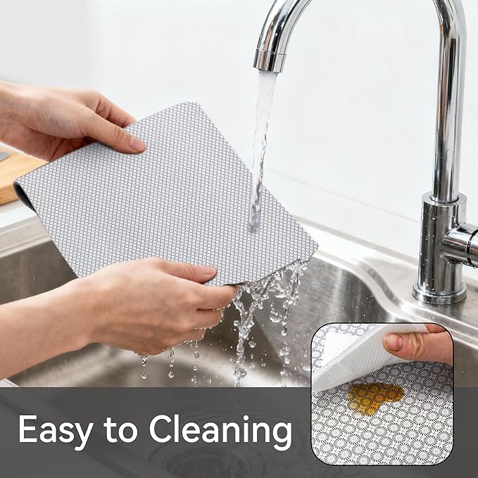 FIFTY FEET 18"x96" Non-Adhesive Shelf Liner for Kitchen Cabinets and Drawers, Washable Non-Slip PVC Cabinet Liner (Black Circle)(6 Roll)