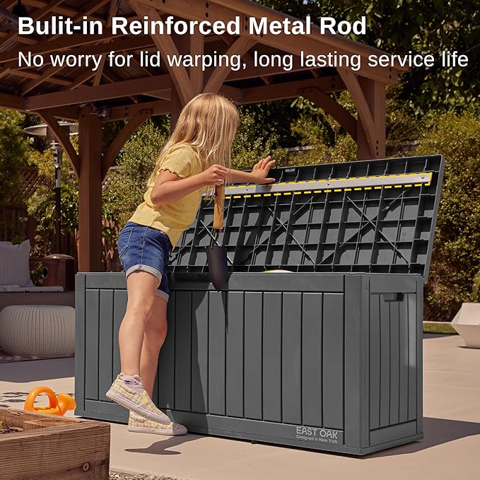 EAST OAK Outdoor Storage Box, 60 Gallon Deck Box Indoor and Outdoor Use, Black