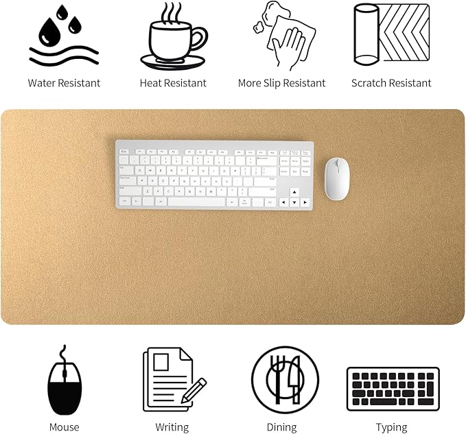 Bloss Gold Leather Desk Mat 35.4" x 15.7", Large Keyboard Pad for Desk, Desk Mat for Desktop, Waterproof Desk Pad Mat, Computer Mat for Office/Home/Decor